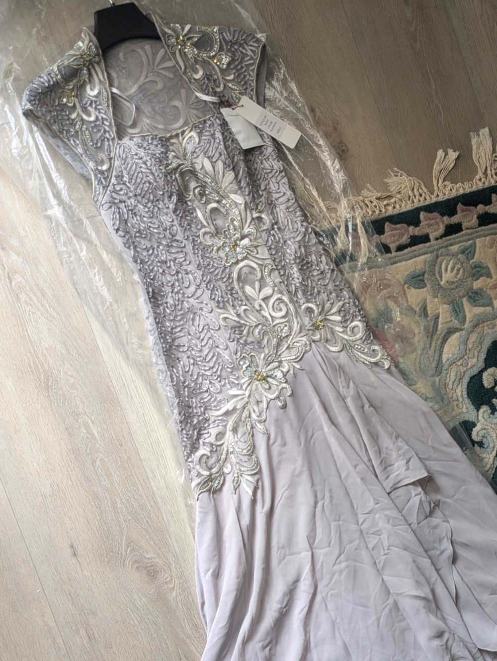 NWT Sue Wong Nocturne silver beaded formal mermaid prom evening gown size 0